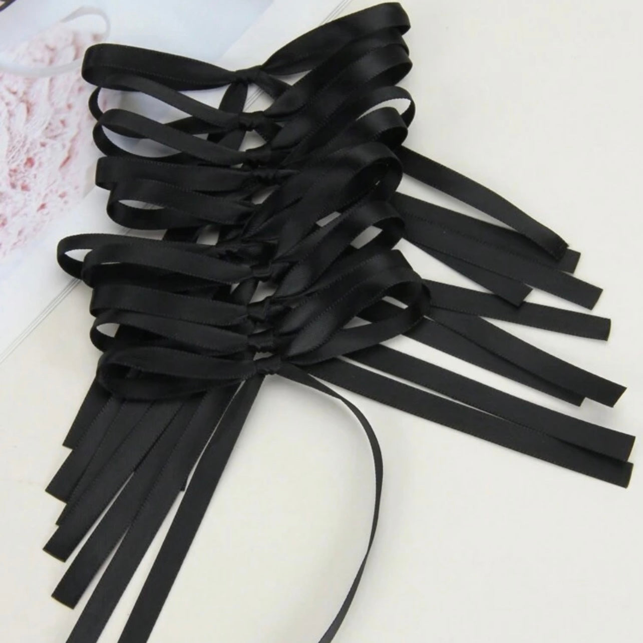 BLACK SATIN BOWS - PACK OF 20