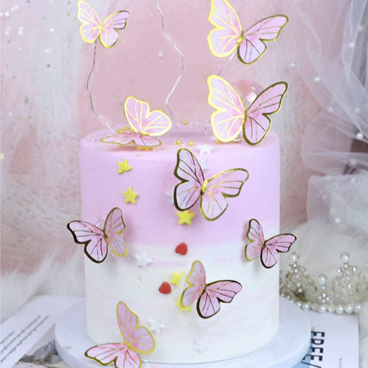 PINK & GOLD / PURPLE & GOLD BUTTERFLY TOPPERS - PACK OF 10
